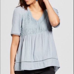 NWOT Knox Rose Blue-Grey Lace Short Sleeve Blouse